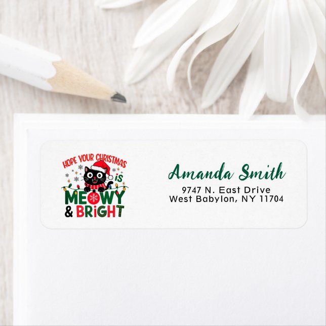 Black Cat Santa Meowy & Bright Return Address  (Insitu)