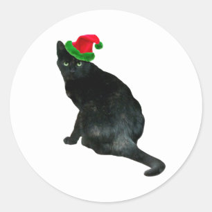 Black Cat Santa Stickers