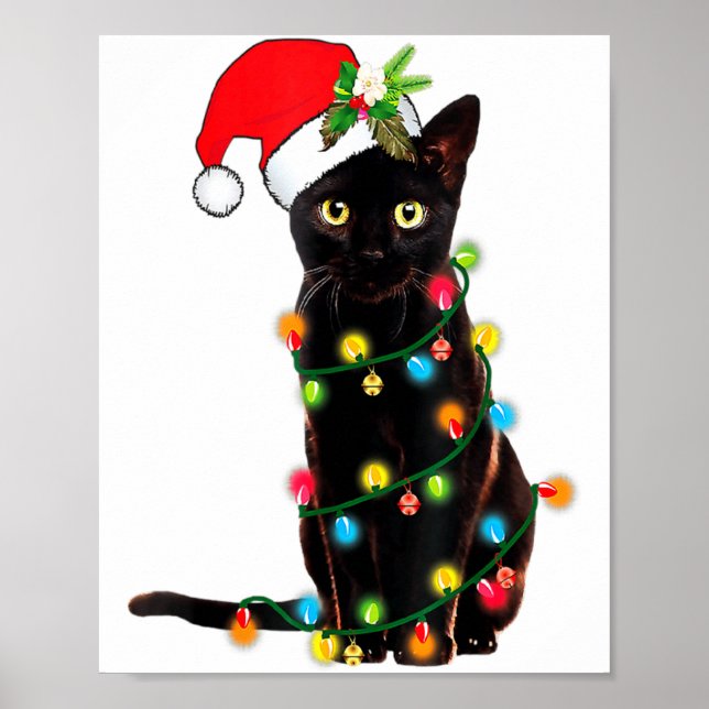 Black Cat Santa Tangled Up In Christmas Lights _1  Poster (Vorne)