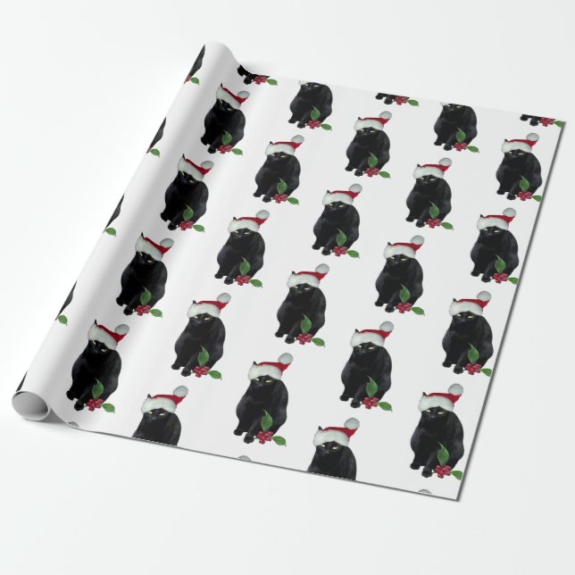 Black Cat Santa Wrapping Paper Geschenkpapier (Ungerollt)