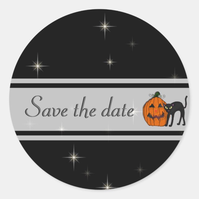 Black Cat Save the Date Stickers (Vorderseite)