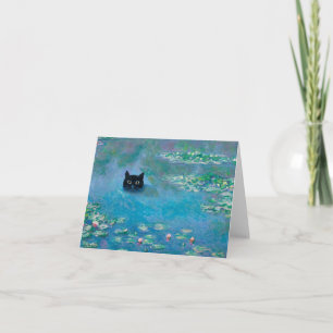 Black Cat Schwimmen in Water Lilies Decoupage Card Karte