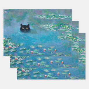 Black Cat Schwimmen in Water Lilies Entdeckungsrei Geschenkpapier Set