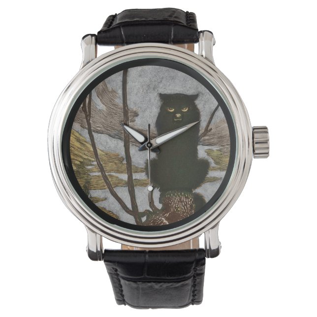 Black Cat Scowls Armbanduhr (Vorderseite)