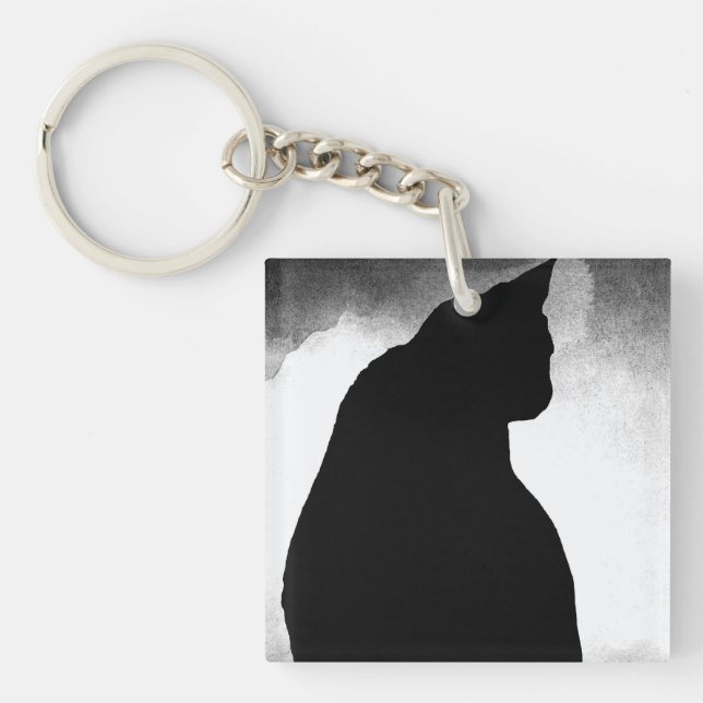 Black Cat Silhouette Acrylic Schlüsselanhänger (Vorderseite)