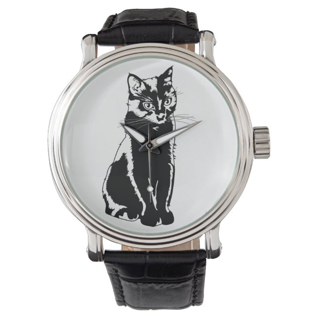 Black Cat Silhouette Armbanduhr (Vorderseite)