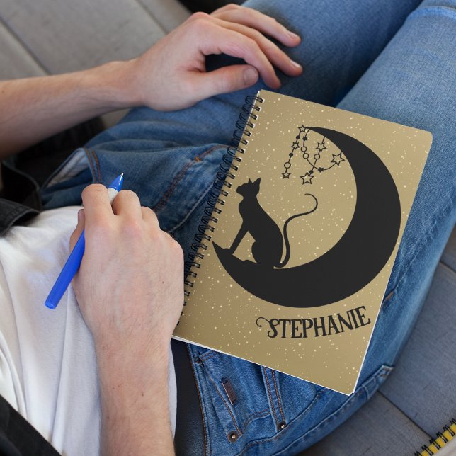 Black Cat Silhouette auf Gold Glitzer Night Sky Notizblock (Von Creator hochgeladen)