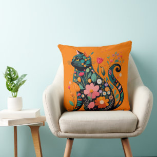 Black Cat Silhouette aus farbigen Blume Kissen