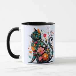 Black Cat Silhouette aus farbigen Blume Tasse