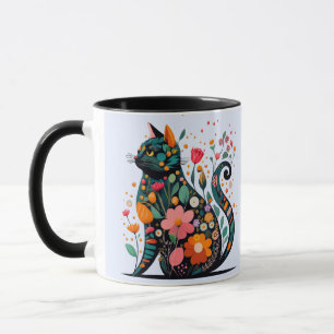 Black Cat Silhouette aus farbigen Blume Tasse
