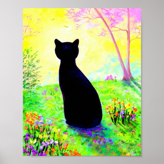 Black Cat Silhouette Blume Creationarts Poster (Vorne)