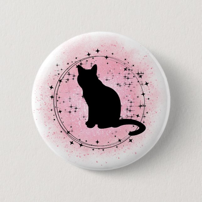 Black Cat Silhouette Button (Vorderseite)