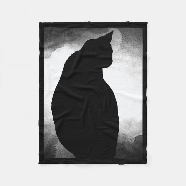 Black Cat Silhouette Fleece Blanket (Vorderseite)
