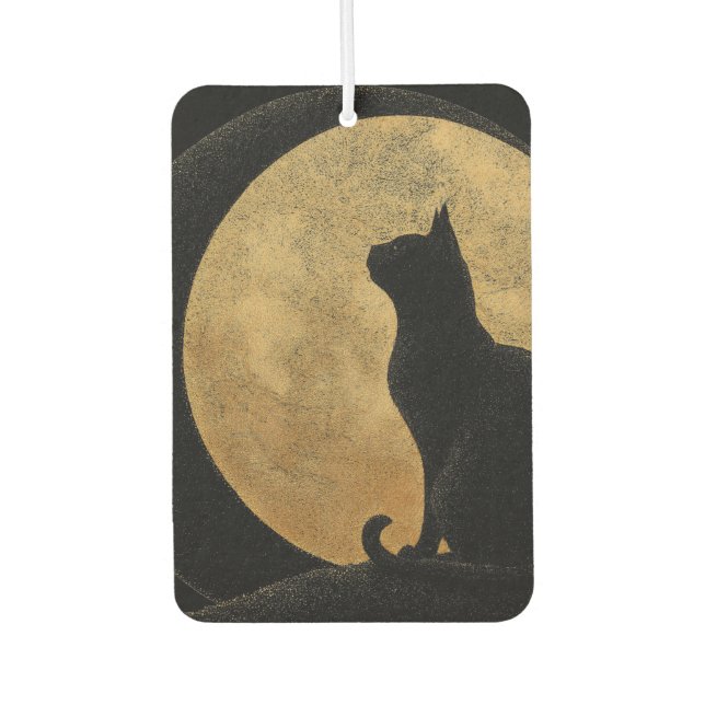 Black Cat Silhouette gegen den Goldenen Mond Autolufterfrischer (Vorderseite)