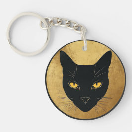 Black Cat Silhouette gegen einen Goldzirkel Schlüsselanhänger
