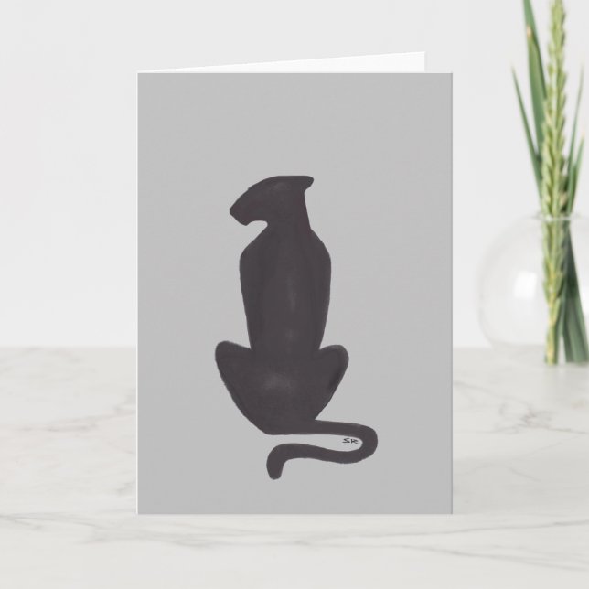 Black Cat Silhouette gray greeting card Karte (Vorderseite)