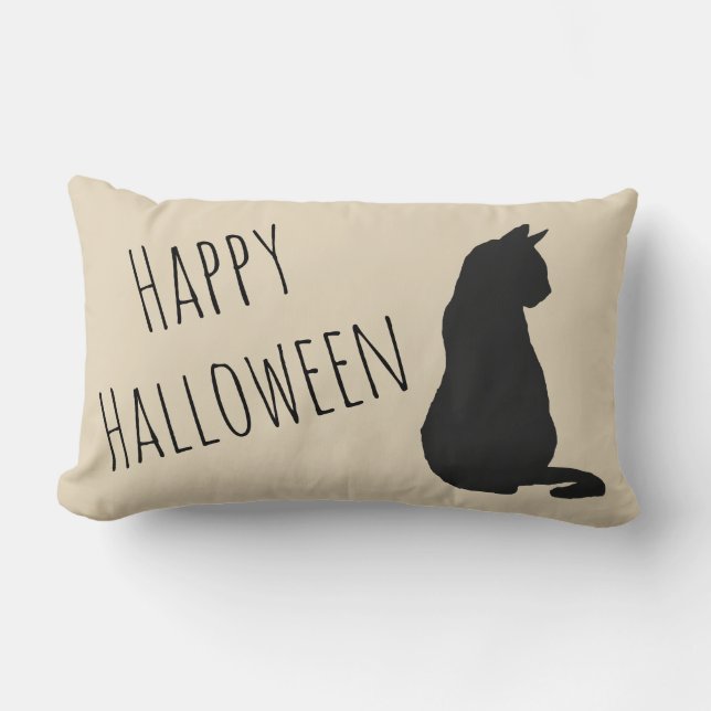 Black Cat Silhouette Halloween Fall Throw Kissen (Vorderseite)