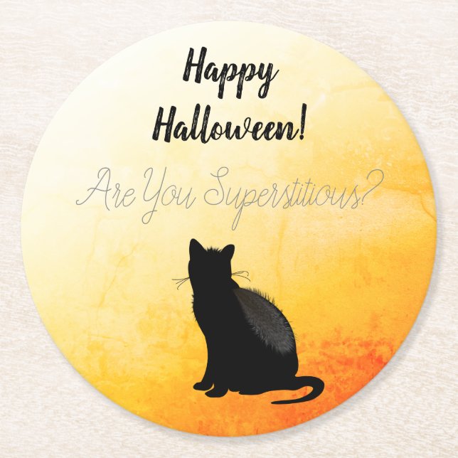Black Cat Silhouette Halloween Runder Pappuntersetzer (Vorderseite)