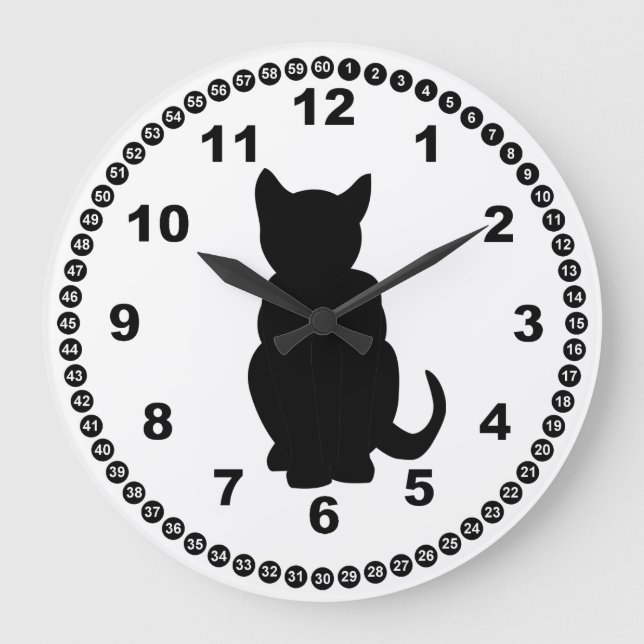 Black Cat Silhouette Hexe's vertraute Square Wall Große Wanduhr (Vorderseite)