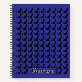 Black Cat Silhouette Notebook - Blue Background Notizbuch
