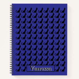 Black Cat Silhouette Notebook - Blue Background Notizbuch