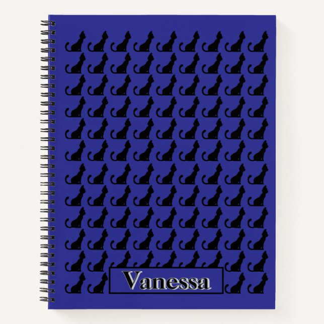 Black Cat Silhouette Notebook - Blue Background Notizbuch (Vorderseite)