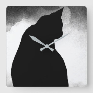 Black Cat Silhouette Quadratische Wanduhr