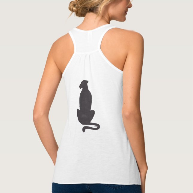 Black Cat Silhouette Weiße Racing Panzerspitze Tank Top (Rückseite)