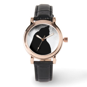Black Cat Silhouette Wrist Watch Armbanduhr