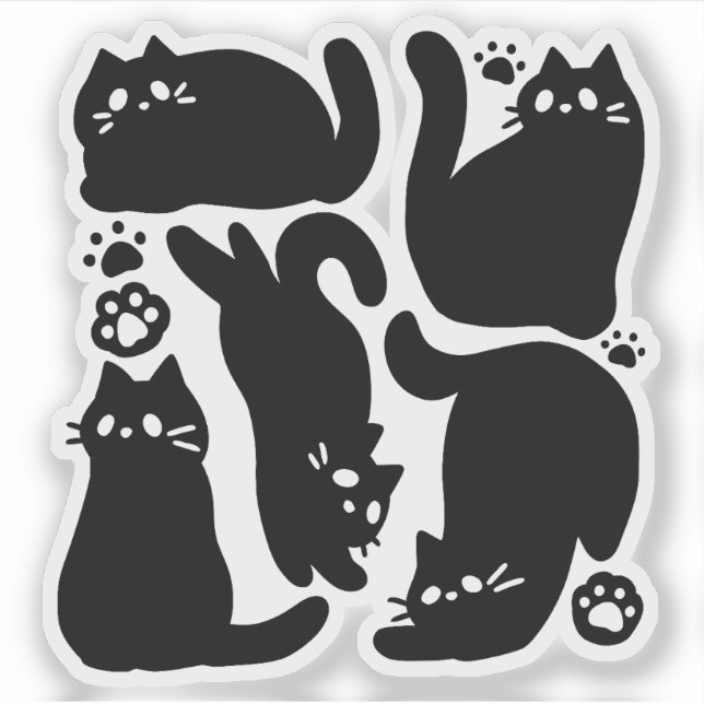 Black Cat Silhouetten - Niedliches Feline Design Aufkleber (Vorderseite)