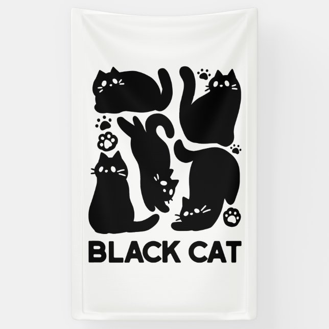 Black Cat Silhouetten - Niedliches Feline Design Banner (Vertikal)