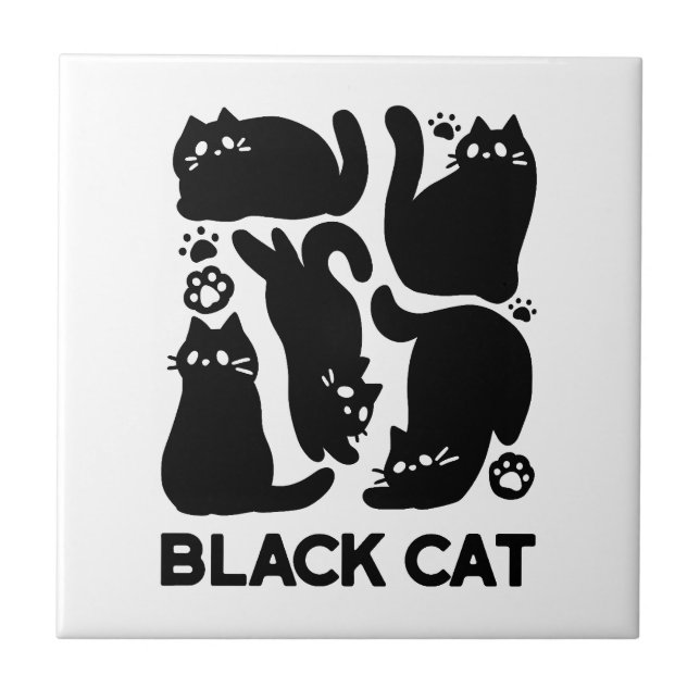 Black Cat Silhouetten - Niedliches Feline Design Fliese (Vorderseite)