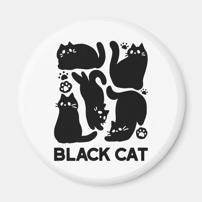 Black Cat Silhouetten - Niedliches Feline Design Magnet (Vorne)
