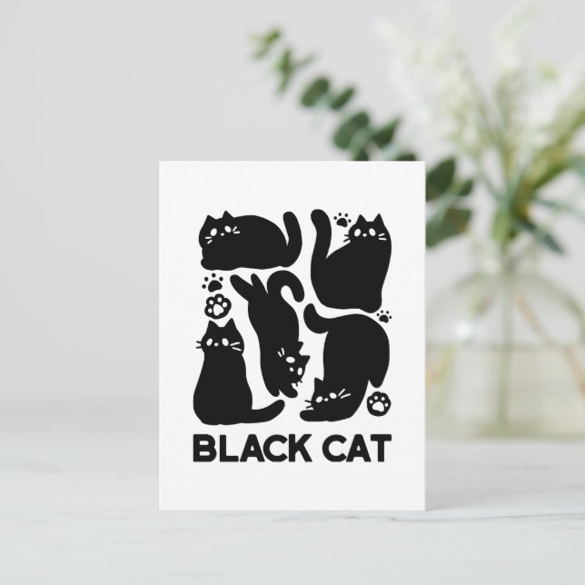 Black Cat Silhouetten - Niedliches Feline Design Postkarte (Stehend Vorderseite)