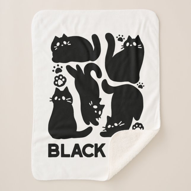 Black Cat Silhouetten - Niedliches Feline Design Sherpadecke (Vorderseite)
