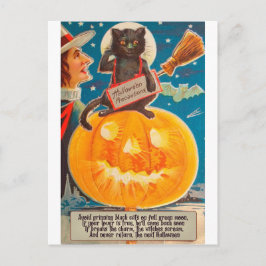 Black Cat sitzt auf Big Bright Pumpkin, Funny Postkarte