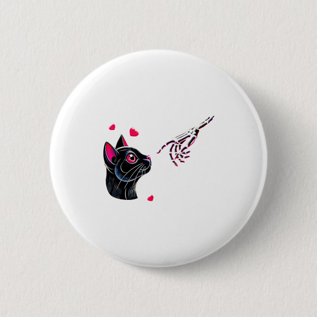 Black Cat Skeleton Hand Boop Valentines Day Pet O  Button (Vorderseite)