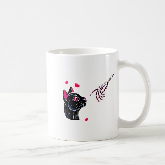 Black Cat Skeleton Hand Boop Valentines Day Pet O  Kaffeetasse (Rechts)