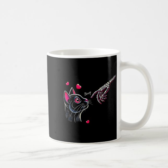 Black Cat Skeleton Hand Boop Valentine's Day Pet O Kaffeetasse (Rechts)