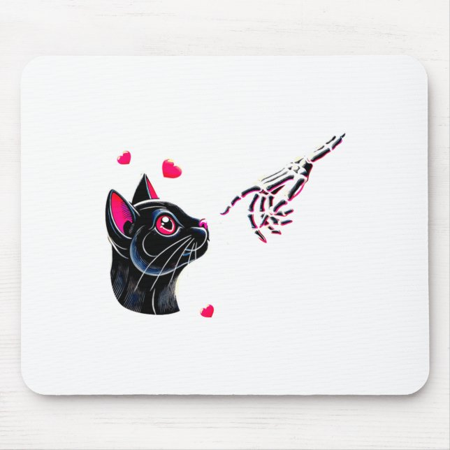 Black Cat Skeleton Hand Boop Valentines Day Pet O  Mousepad (Vorne)
