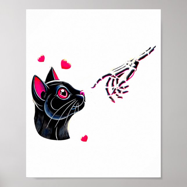 Black Cat Skeleton Hand Boop Valentines Day Pet O  Poster (Vorne)