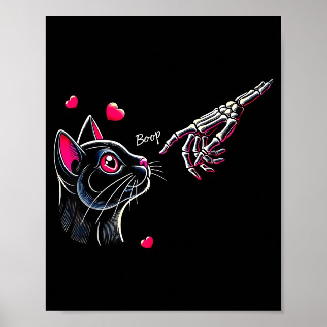 Black Cat Skeleton Hand Boop Valentine's Day Pet O Poster (Vorne)