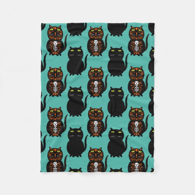 Black Cat Skull Fleecedecke (Vorderseite)