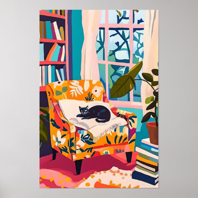 Black cat sleeping on the sofa poster (Vorne)