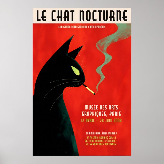 Black Cat Smoking Poster - Retro French Exhibition (Vorne)
