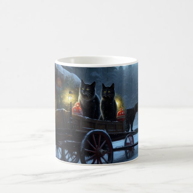 Black Cat Snowy Sleigh Ride Weihnachtsdekor Kaffeetasse (Mittel)