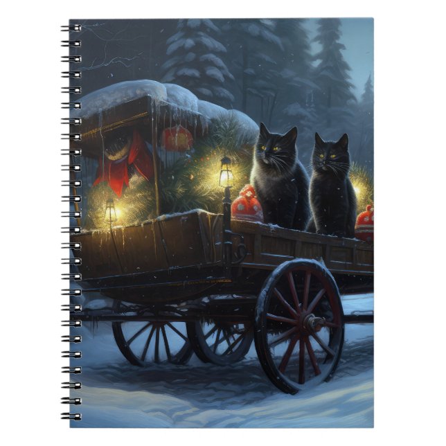 Black Cat Snowy Sleigh Ride Weihnachtsdekor Notizblock (Vorderseite)