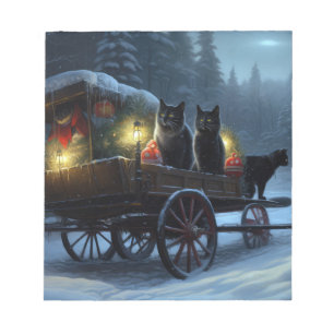 Black Cat Snowy Sleigh Ride Weihnachtsdekor Notizblock