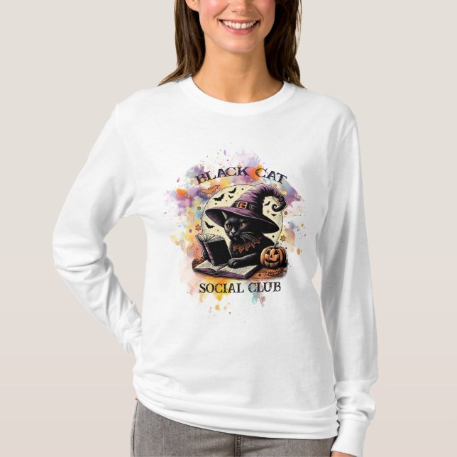 Black Cat Social Book Club - Watercolor Splash T-Shirt (Vorderseite)
