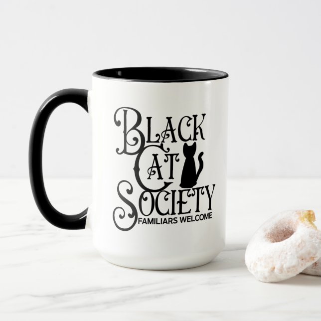 Black Cat Society Halloween Tasse (Mit Donut)